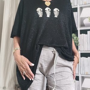 Pull lurex motif poisson